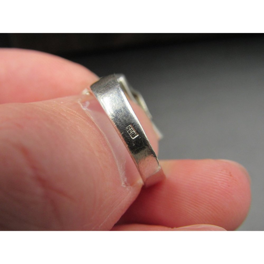 Size 6.5 Sterling Silver Abstract Dark Amber Band Ring Vintage Statement - Picture 6 of 9